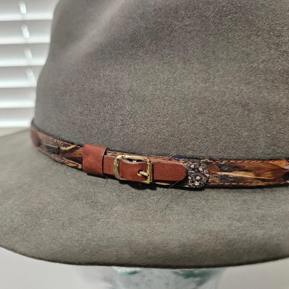 Stetson Weekender Fedora Hat Moss Green Felt Feather Band Indiana Jones 7 1/8